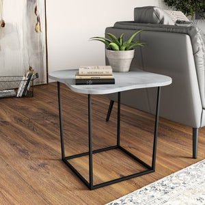 VIG Furniture Aleidy White Marble Top End Table With Black Metal Frame — Compact Modern Accent Table, 125Lb Capacity VGGMM-ET-1578-WHT-ET