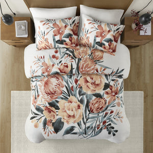 English Elm King/Cal Floral Cotton Duvet Cover Set – Large-Scale Mid-Century Blooms, OEKO-TEX, Button Closure, 3-Piece B035P148368