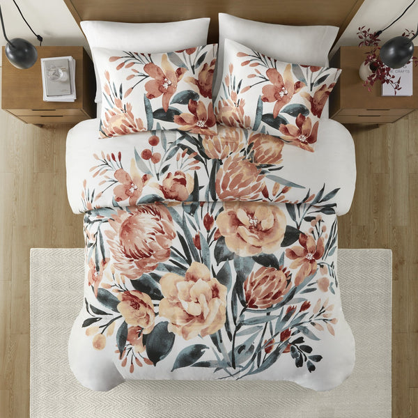 English Elm King/Cal Floral Cotton Duvet Cover Set – Large-Scale Mid-Century Blooms, OEKO-TEX, Button Closure, 3-Piece B035P148368