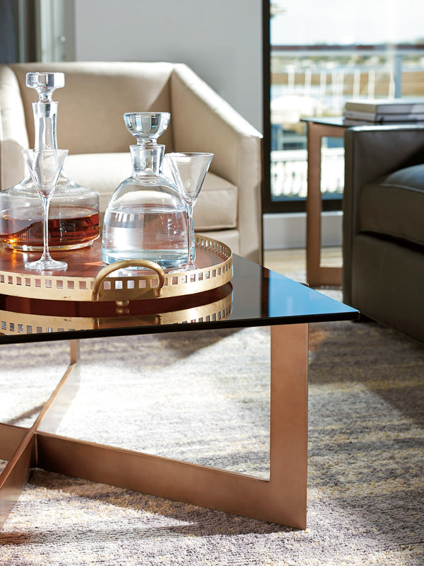 Lexington Aperture Cocktail Table - Asymmetrical Design With Amber-tinted Glass And Elegant Mocha Finish Palladian  790-945c