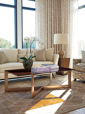 Lexington Aperture Cocktail Table - Asymmetrical Design With Amber-tinted Glass And Elegant Mocha Finish Palladian  790-945c