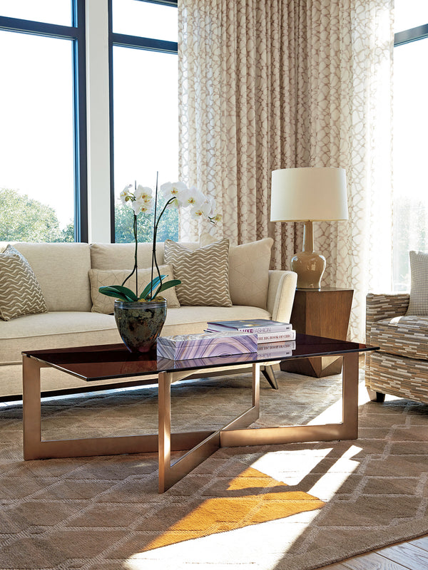 Lexington Aperture Cocktail Table - Asymmetrical Design With Amber-tinted Glass And Elegant Mocha Finish Palladian  790-945c