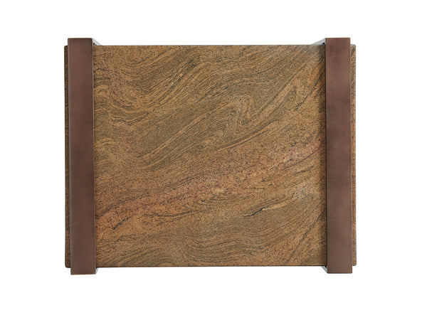 Lexington Intersect End Table - Contemporary Asymmetrical Design With Mocha Finish, Granite Top & Glass Shelf Palladian  790-953c