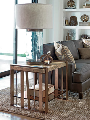 Lexington Intersect End Table - Contemporary Asymmetrical Design With Mocha Finish, Granite Top & Glass Shelf Palladian  790-953c