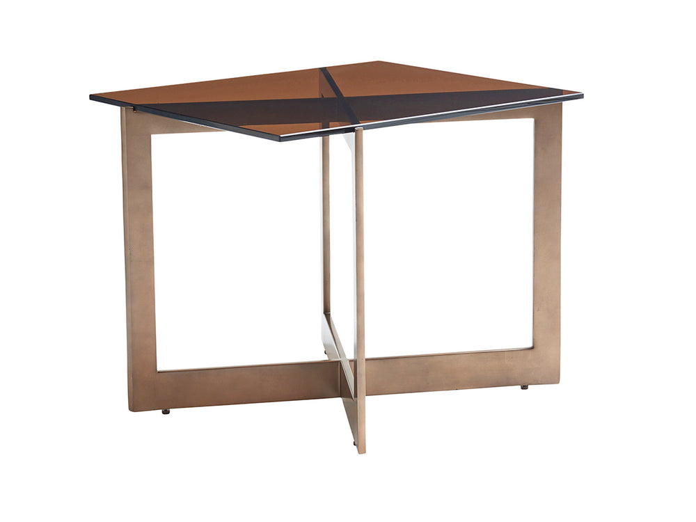 Lexington Aperture End Table - Contemporary Architectural Design With Bronze Leaf Base And Glass Top Elegance Palladian  790-955c