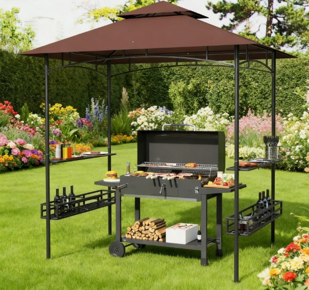 English Elm 2-tier Outdoor Bbq Gazebo with Vented Canopy Side Shelves and Galvanized Metal Frame T3971P427104