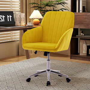 English Elm TY Velvet Office Chair Bright Yellow with Gold Base, 360° Swivel, Height Adjustable, Stable Luxury W2311P270688