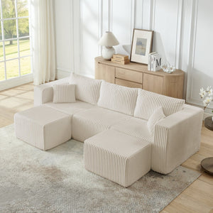 English Elm Compact Modular Sectional Corduroy Sofa High Density Foam Fill for Small Space Living Beige W487P411611