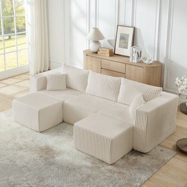 English Elm Compact Modular Sectional Corduroy Sofa High Density Foam Fill for Small Space Living Beige W487P411611