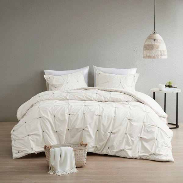 English Elm 3 Masie Elastic Embroidered Cotton Comforter Set Full/Queen — Tufted-Inspired, Antimicrobial Freshness Protection White 22.44 L x 21.26 W x 9.06 H B03596438