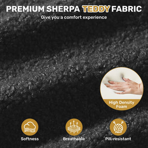 English Elm Swivel Teddy Barrel Accent Chair with Ergonomic Wrap-Around Back, Plush Sherpa Fabric Comfort Black T3950P407284