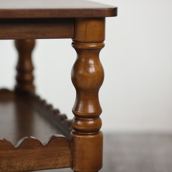English Elm Rectangle Two Tier Farmhouse Coffee Table Solid Wood Legs Wave Shelf for Living Room W2263P426698