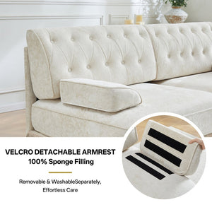 English Elm U Shaped Modular Sectional Sofa Chesterfield Tufted Velvet with Tassel Fringe Skirt Beige W714S01687