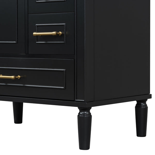English Elm Traditional 30" Bathroom Vanity with Ceramic Basin, Soft-Close Door & Drawers, Gold Handles, Durable Wood Finish Black N729P184479B