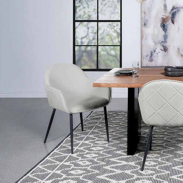 English Elm Gresham Fog Grey Upholstered Arm Chairs Set of 2 — Arch-Back Diamond Stitch Retro-Modern Dining Seats with Tapered Metal Legs B062P376004