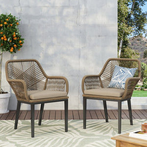 English Elm Outdoor Wicker Patio Chairs Set of 2 with Iron Frame for Deck or Garden Lounging N769P334783A