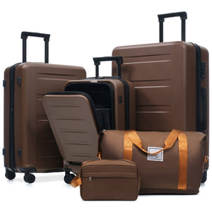 English Elm Luggage 5 Piece Hardside Abs Set with Front Access Carry on and Tsa Spinner Wheels Brown N732P391544O
