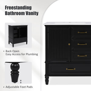 English Elm Christopher Knight Home® - 30" Bathroom Vanity with Ceramic Sink, Acacia & MDF Cabinet, Soft-Close Door & Drawers Black N759P346895B