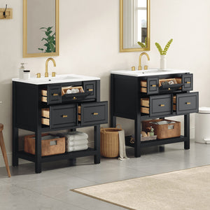 English Elm 60'' Elegant Freestanding Bathroom Vanity Set With Ceramic Sink, Solid Wood Frame & Ample Storage N710SS00004B