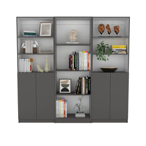 English Elm Hialeah 3 Piece Home Bookcase Set – 74" Wide, 10 Shelves with Two Door Cabinets, Modern Durable Design Multicolor,White+gray 41 L x 28 W x 5 H B070S00298