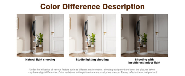 English Elm 360° Rotating Full Length Mirror with Coat Hooks Solid Rubberwood Frame White Bedroom W2987P289172