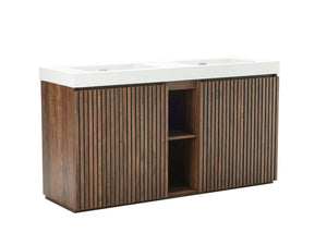 English Elm Emilia 60 Inch Freestanding Oak Vanity with Ceramic Sink and Soft Close Drawers Walnut Brown W1865S00243
