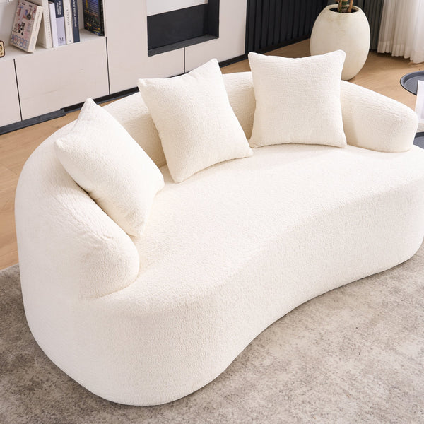 English Elm LY-025S Curved Loveseat Compact 65" Space-Saving Chenille Upholstery, 30D Foam+Spring Comfort White W2231P261287