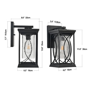 English Elm 14"(H) Black Outdoor Wall Lantern with Crackled Glass - Weatherproof Modern Porch Sconce, E26 Ready, Durable Metal Frame W2312P374978