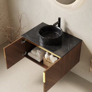 English Elm Muri Floating Bathroom Vanity Plywood Cabinet Sintered Stone Top Oak Drawer W2615S00549