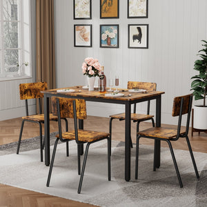 English Elm 5-Piece Modern Dining Set for Small Spaces — 43.3" MDF Top Table with Metal Frame and 4 Chairs, Easy Clean Brown W578133461