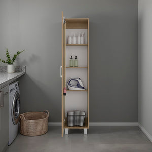 English Elm Vegas Tall Narrow Oak Tower Cabinet with Fixed Shelves for Laundry Utility Rooms Beige B128P473977