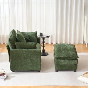 English Elm 39.4" Chenille Club Chair with Ottoman Solid Wood Frame Contemporary Living Room Seat Green W3244P427726