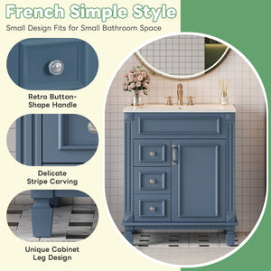 English Elm 24" French Inspired Bathroom Vanity with Ceramic Basin Soft Close Cabinet and 2 Drawers Blue N710P318990C