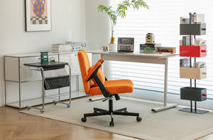 English Elm Orange Velvet Criss Cross Office Chair with Wheels - Ergonomic Swivel, Adjustable Tilt, Plush Pillow Support W3394P336174