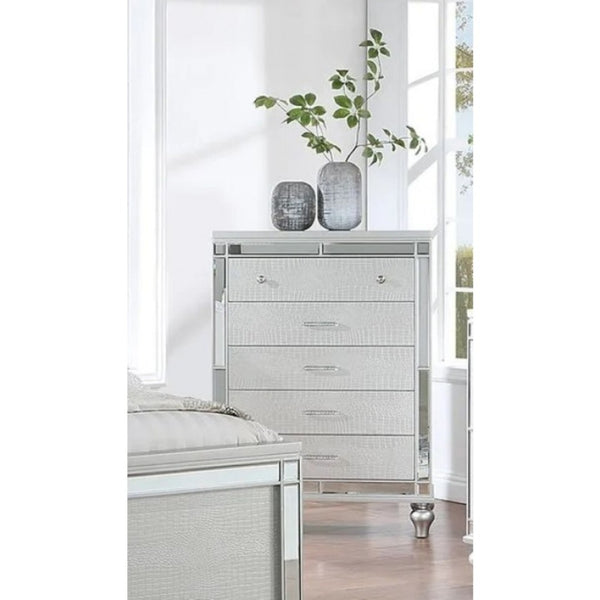 English Elm Glam Silver Five Drawer Chest with Snakeskin Embossed Fronts and Sculptural Gourd Legs B011P448867