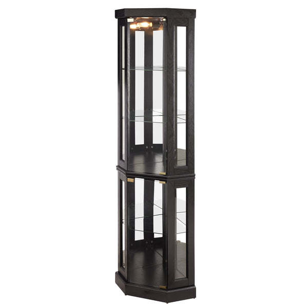 English Elm Lighted Corner Curio Cabinet - Elegant Display Case With Built-In Lighting For Antiques & Collectibles W2275P292657