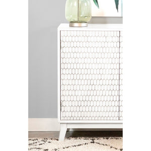 English Elm Carillon Honeycomb Relief White Accent Cabinet with Sculptural Doors for Entryway Storage B062P441318