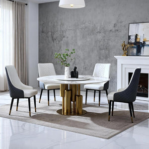 English Elm 59" Round Sintered Stone Dining Table with Lazy Susan Seats 6 Modern Minimalist W2699S00098