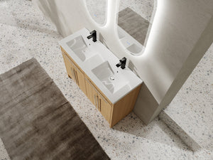English Elm 48" Freestanding Bathroom Vanity with Resin Sink and Spacious Cabinet, Soft-Close Doors, Durable Finish Oak W1972S00025