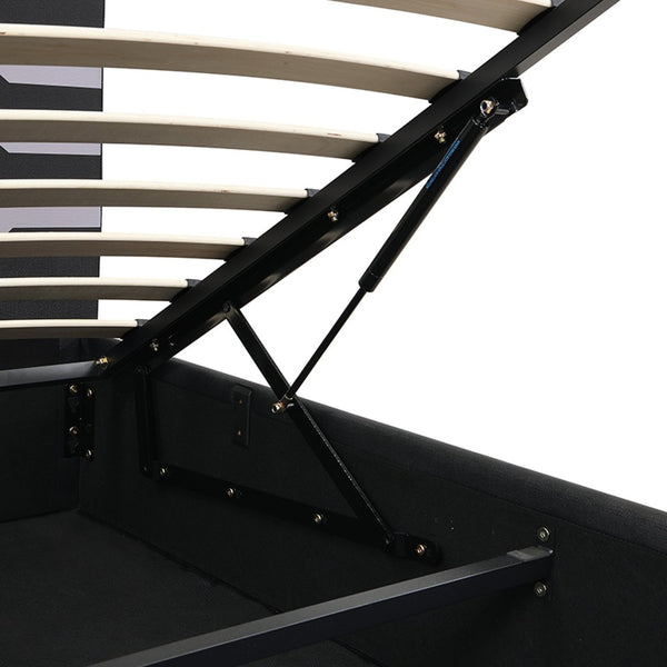 English Elm Modern Cyberpunk Queen Platform Bed Hydraulic Storage Pu Upholstered Gaming Frame Black+ Gray SF000205AAE
