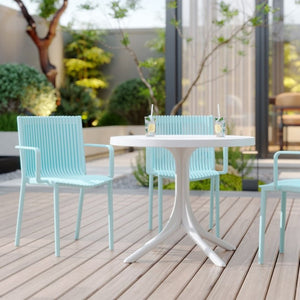 English Elm Summer 5 Piece Stackable Polypropylene Outdoor Dining Set with Round Table for Patios Light Blue,White W3450S00022