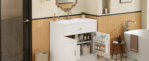 English Elm 36" Luxurious Bathroom Vanity with Ceramic Sink and Soft-Close Doors, Solid Wood Frame, Adjustable Shelves White N710P288944K
