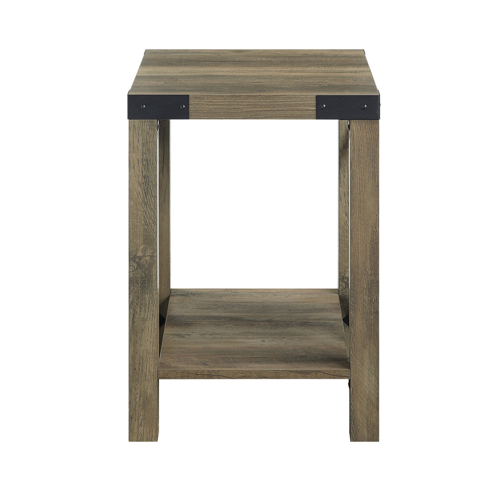 English Elm Abiram Rustic Oak End Table with 40mm Thick Top, X-Slat Farmhouse Shelf, KD Easy Assembly, Durable B2726P265238