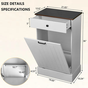 English Elm Tilt Out Trash Can Cabinet 10 Gal Hidden Tilt Design with 2 Drawers Farmhouse MDF Organizer White W3204P364054