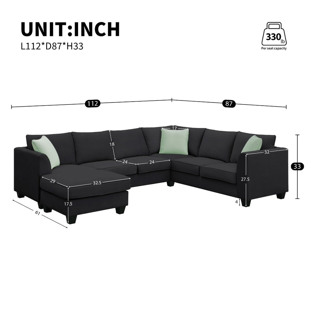 English Elm Seven Seat Modular L Shape Sectional Sofa with Ottoman Polyester Living Room GS009012AAB