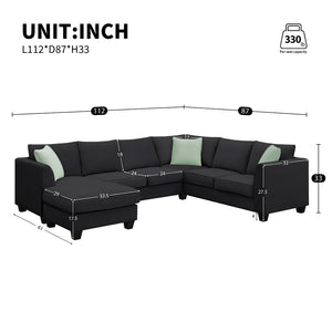 English Elm Seven Seat Modular L Shape Sectional Sofa with Ottoman Polyester Living Room GS009012AAB