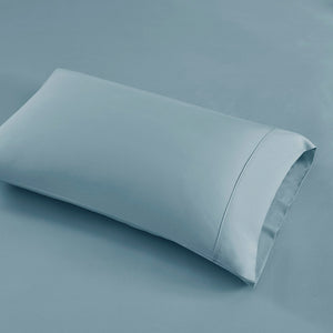 English Elm 4-piece Queen Sateen Cotton Blend Sheet Set for Cool Breathable Sleep Year Round Blue B035P437437