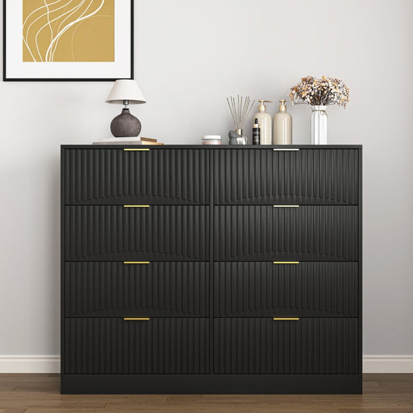 English Elm Modern Six Drawer Chest with Wavy Textured Fronts Sleek Matte Storage for Any Room Black W409P307537