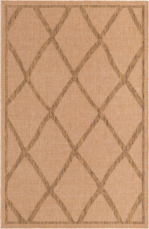 Unique Loom Outdoor Trellis Diamonds Machine Made Geometric Rug Light Brown, Brown 5' 0" x 8' 0"