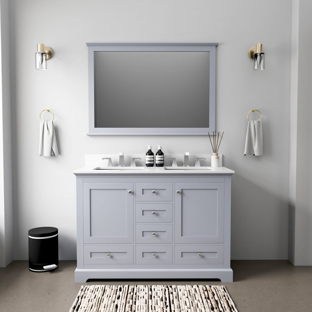 English Elm Dark Grey Double Bath Vanity 48" W x 22" D with White Quartz Top, Soft-Close Drawers, 46" Mirror & Storage B2731S00643